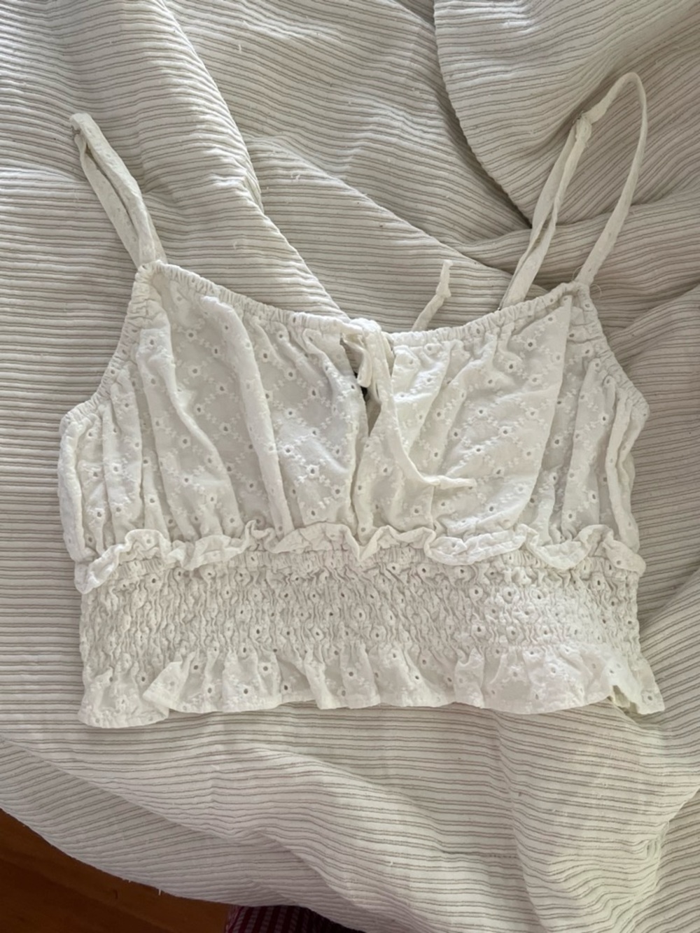 White Eyelet Smocked Crop Top